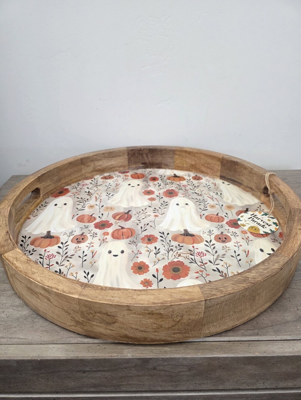 Viral Wooden Serving Tray with Halloween Ghost and Pumpkin Design - Picture 2 of 5